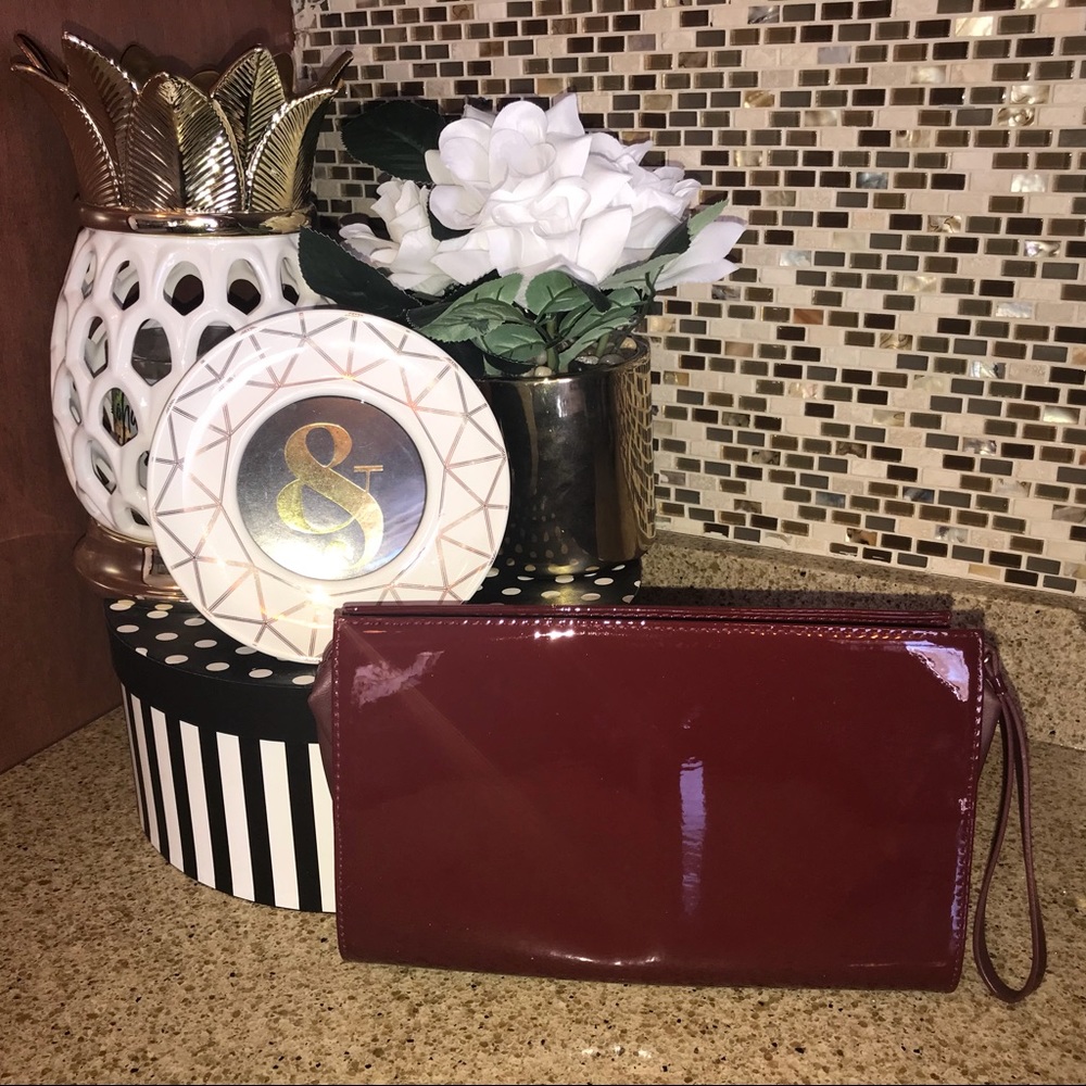 Burgundy Faux Leather Clutch • Price Drop!
